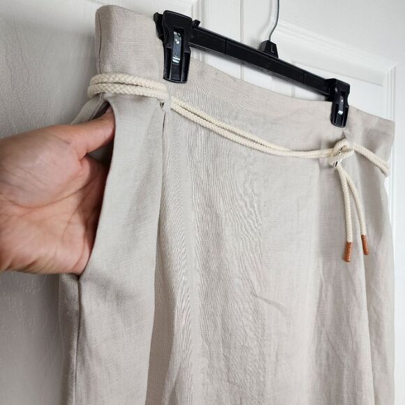 Ulla Popken 100% Linen Midi Skirt Elastic Waist Tie Rope Beige Sz 18 - Picture 6 of 13